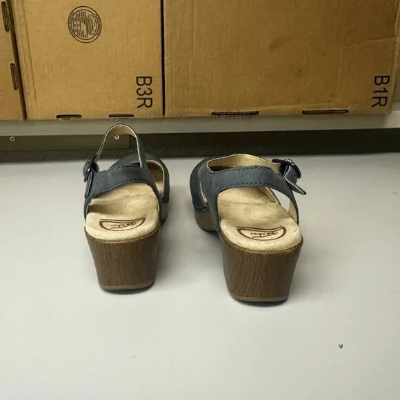 Dansko Blue Mules with Tan Sole - Picture 4 of 6